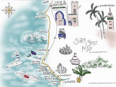Surf Spot Map Morocco - Agadir | Anza | Tamraght | Taghazout | Imsouane | Essaouira